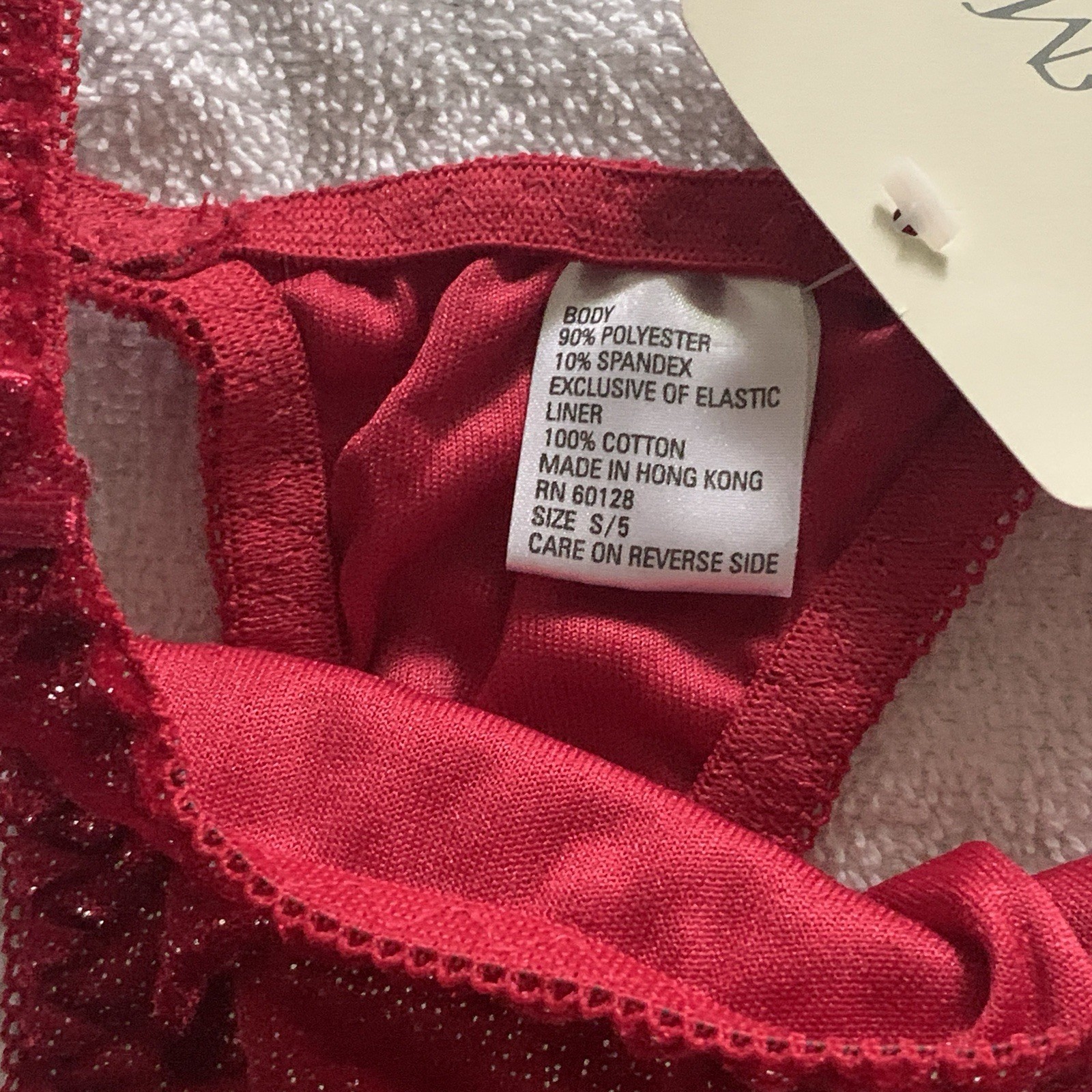 Women’s S/5 VAN MAR Vintage Red Velvet Glitter Sparkle Bow Thong Panties NWT