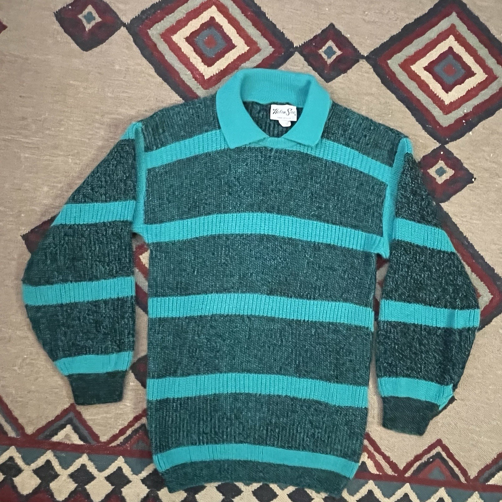 Vintage 80s Helen Sue Sweater Women’s L/XL Boxy Oversized Pullover Green/Black