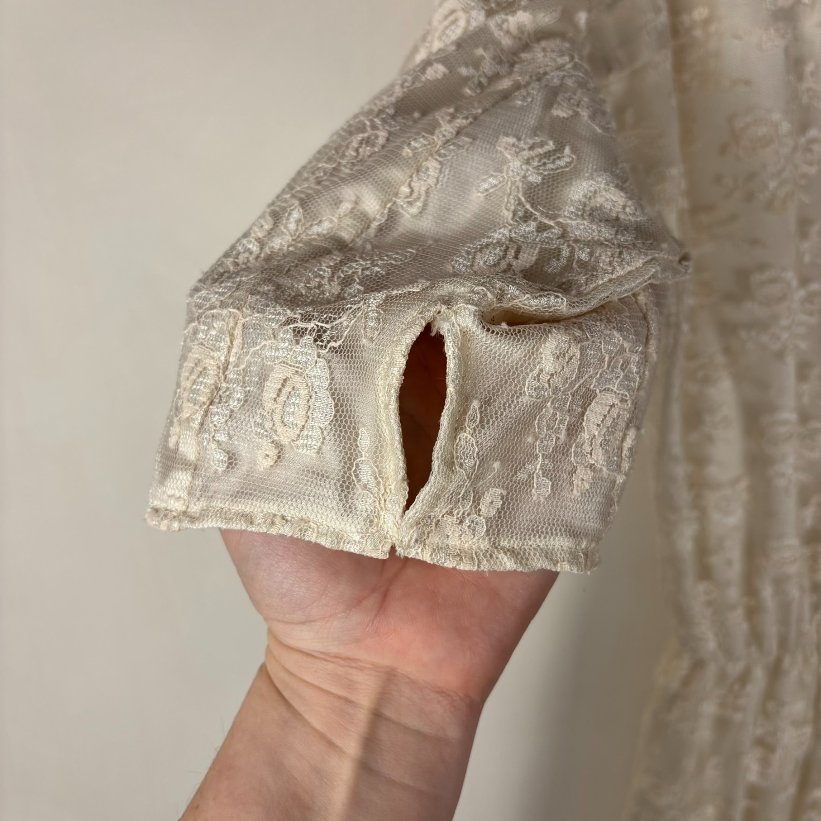 Vintage 1970s Handmade Wedding Dress Ivory Lace Edwardian Revival Cottagecore