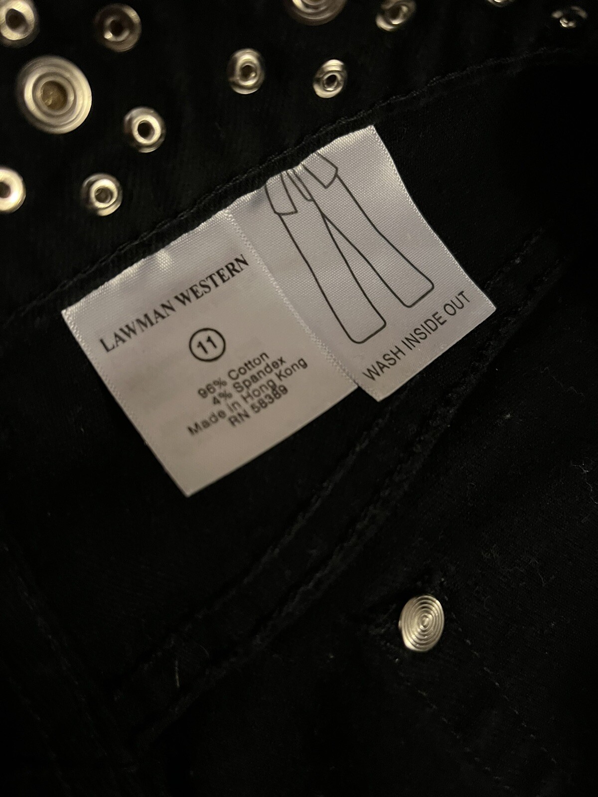 Vintage Womens Lawman Black Stainless Stud/Bling Stretch Bootcut Jeans 31×33
