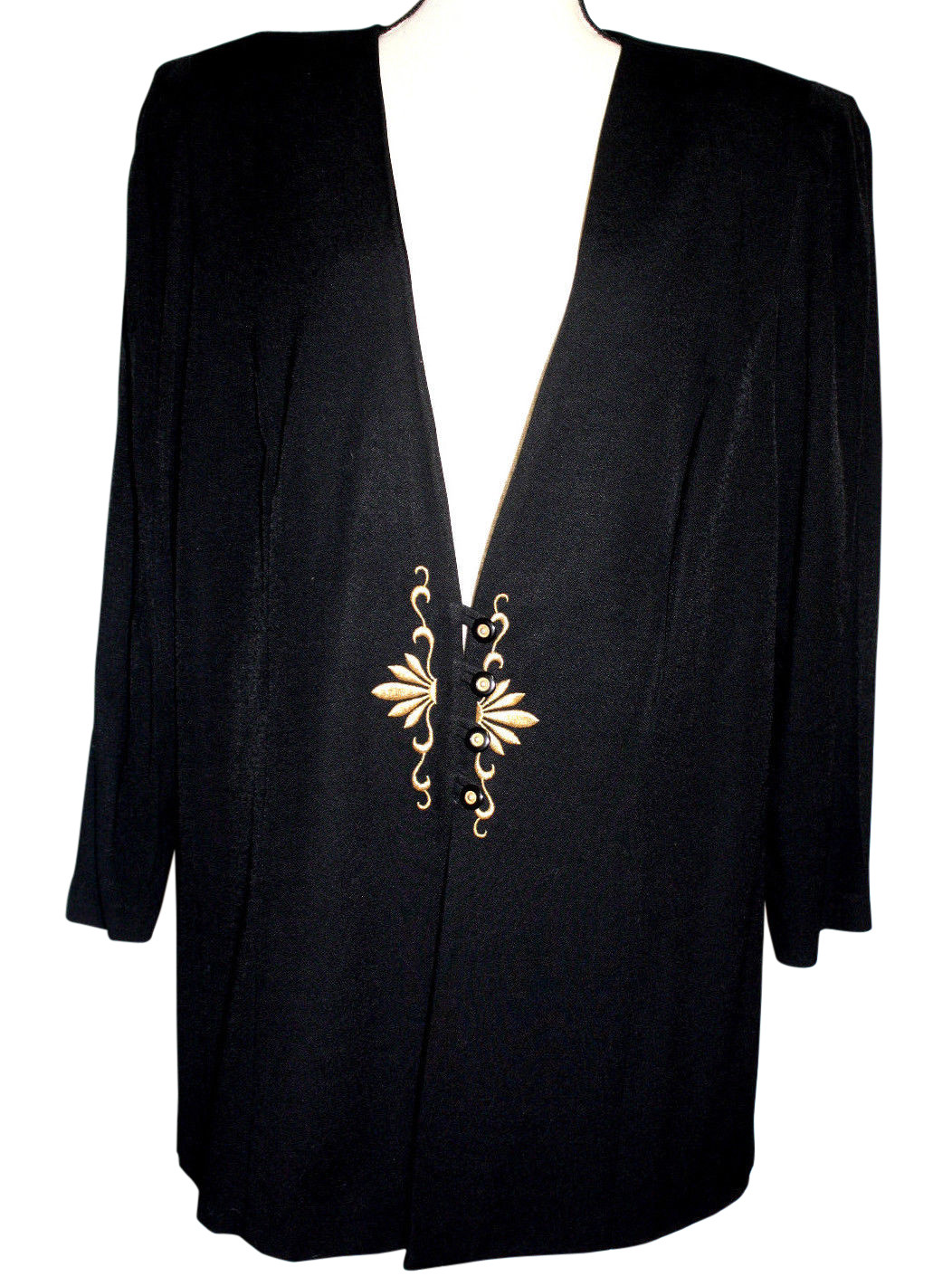 Michael Blake Womens 20W Petite Jacket Black Long Sleeve Gold Embroidery Blazer