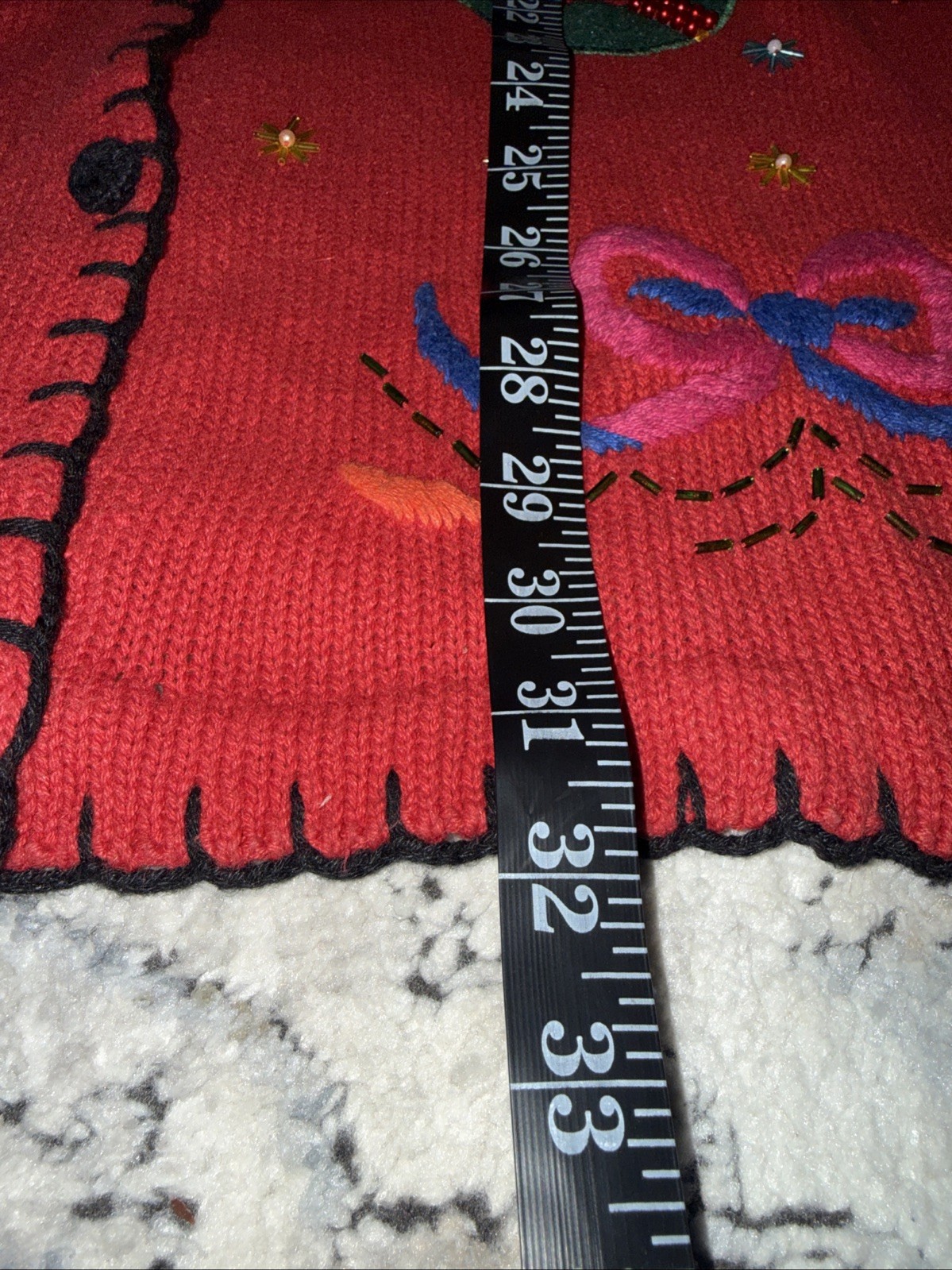 VTG Gladys Bagley Christmas Cardigan Knit SWEATER 1X Beads Rhinestone Embroidery
