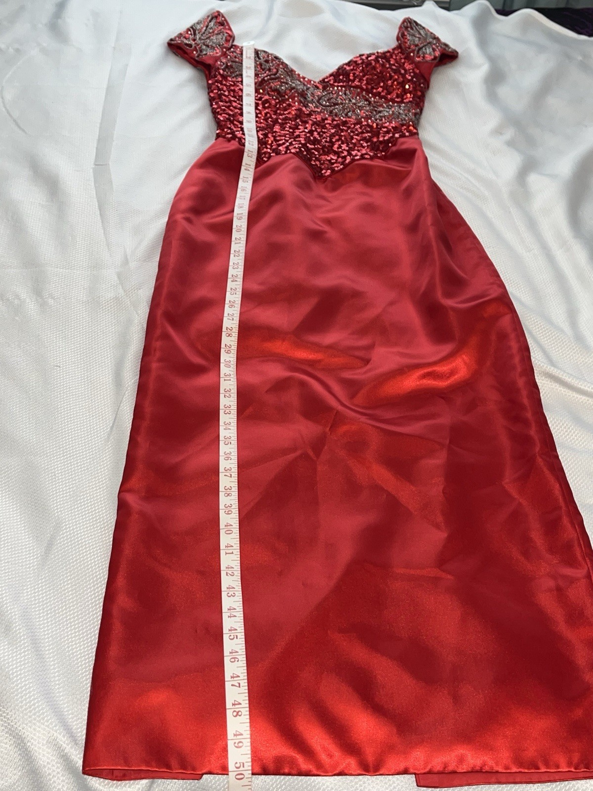 Vintage 80s Mike Benet Red Beaded Sequined Satin Formal Holiday Party Dress Sz 8