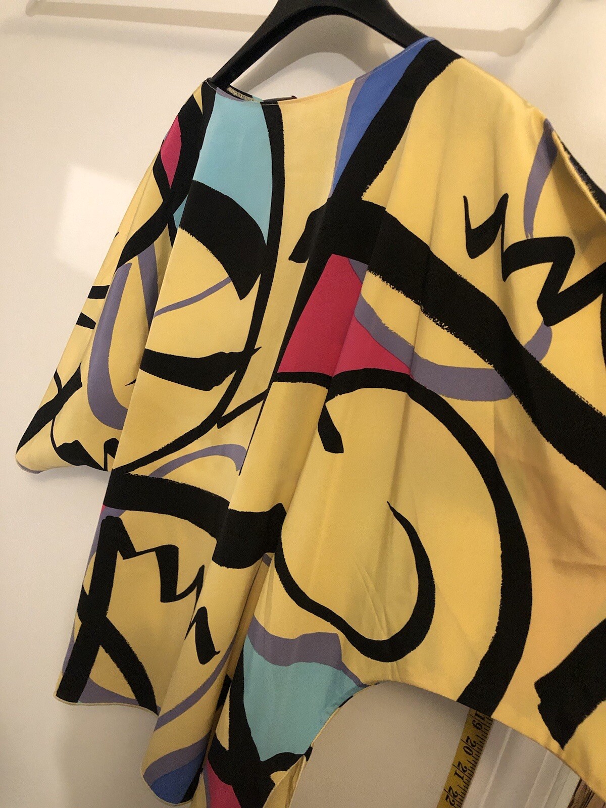 Vintage Siasia New York Women Size XS Pattern Yellow Tie End Shirt Lined Art TH