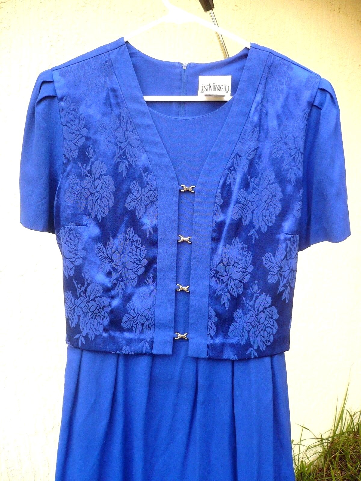 VTG 80S JUST IN THYME M BLUE SATIN SS VEST VERSATILE BUSINESS PARTY DRESS WOMEN