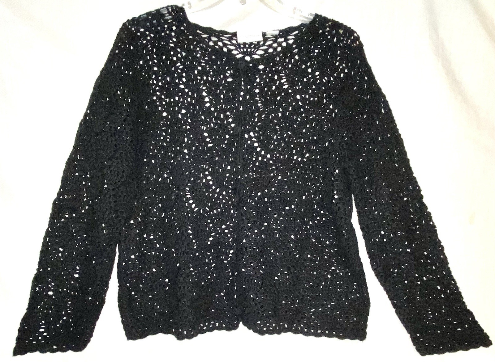 Vintage Liz Claiborne Black Cotton Crocheted Cardigan GrannyCore 1X – 2X