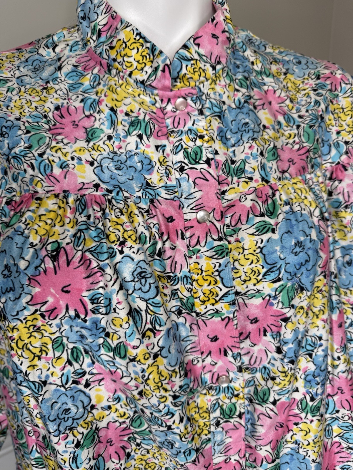 Vintage Carriage Court Bright Florals Cotton House Dress Nightgown Sz L Womens E