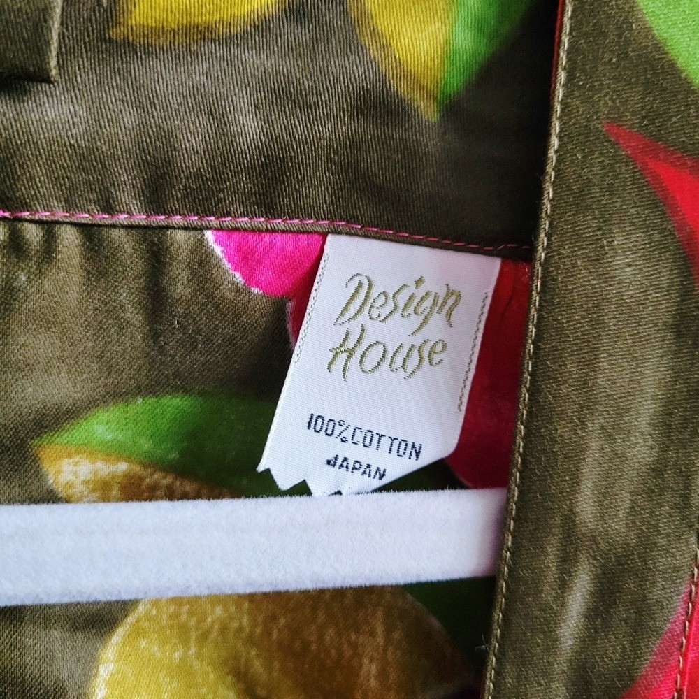 Vintage Design House Smock Apron Green & Pink Flower Power