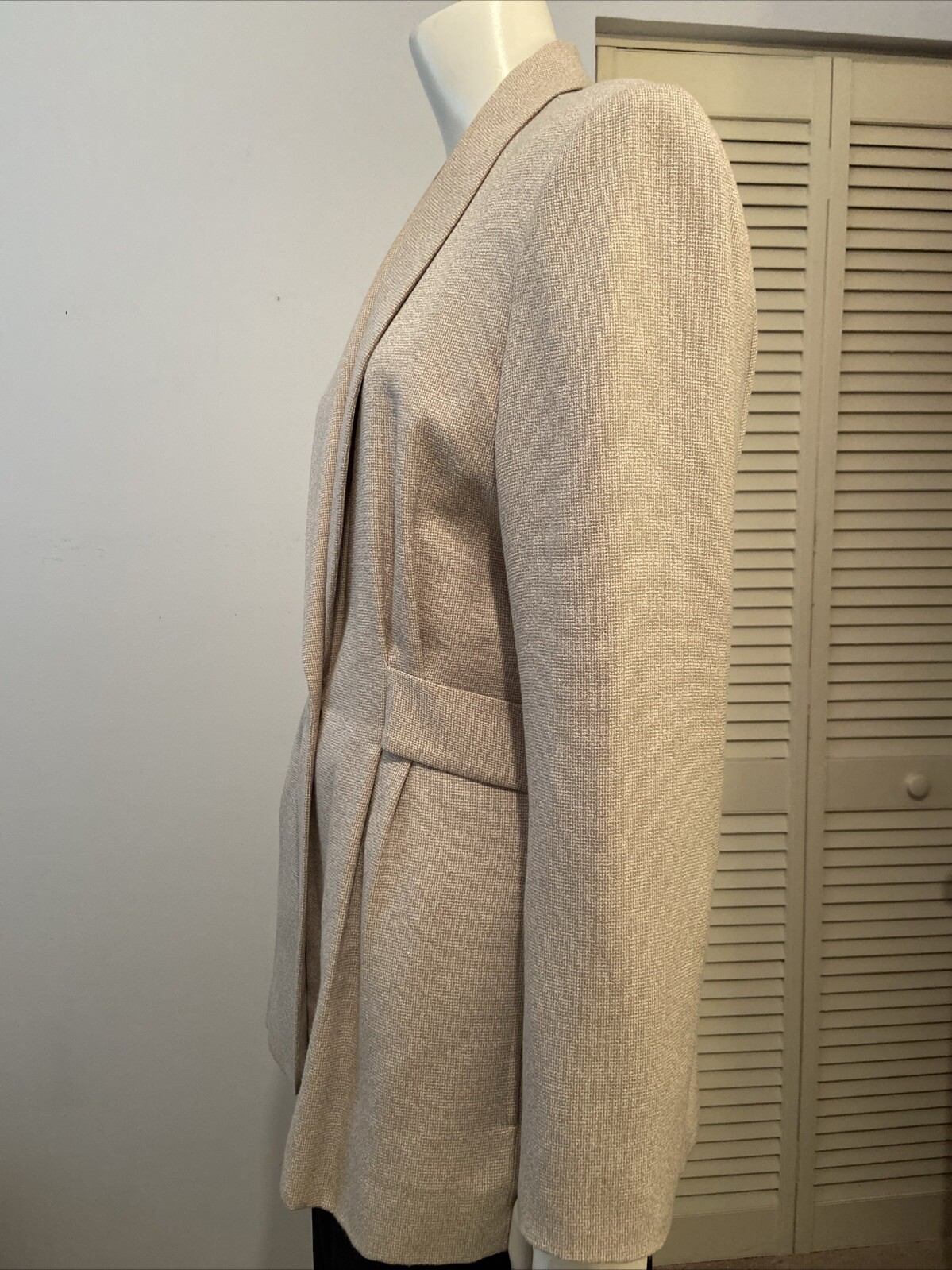 Vintage Larry Levine Beige Chic Jacket 1 Button Pleats Pockets Belt Detail Sz 10