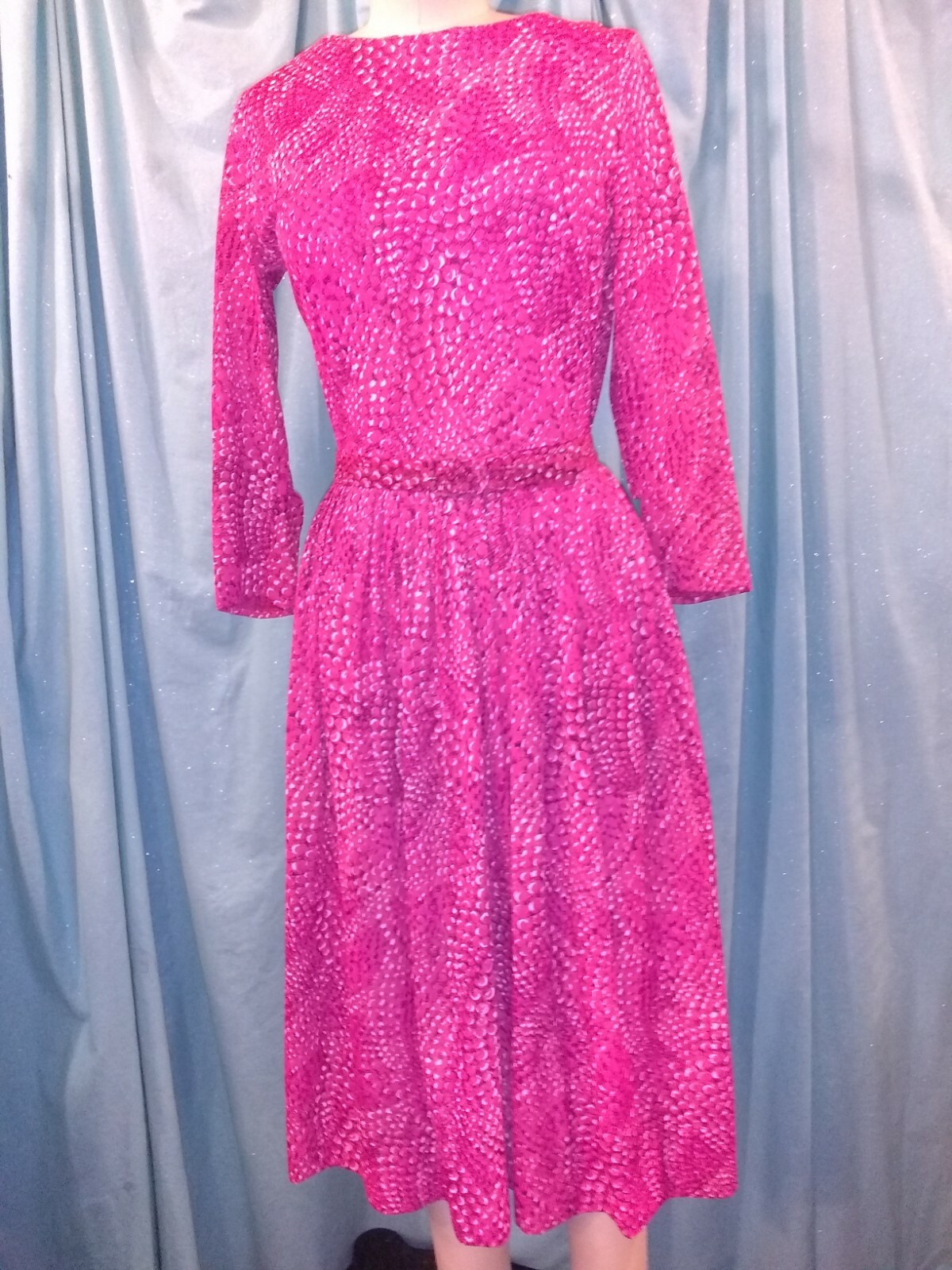 Vtg 50s Casual Maker Sy Frankl Nylon Jersey Bubble Gum Pink Snake Print Dress S