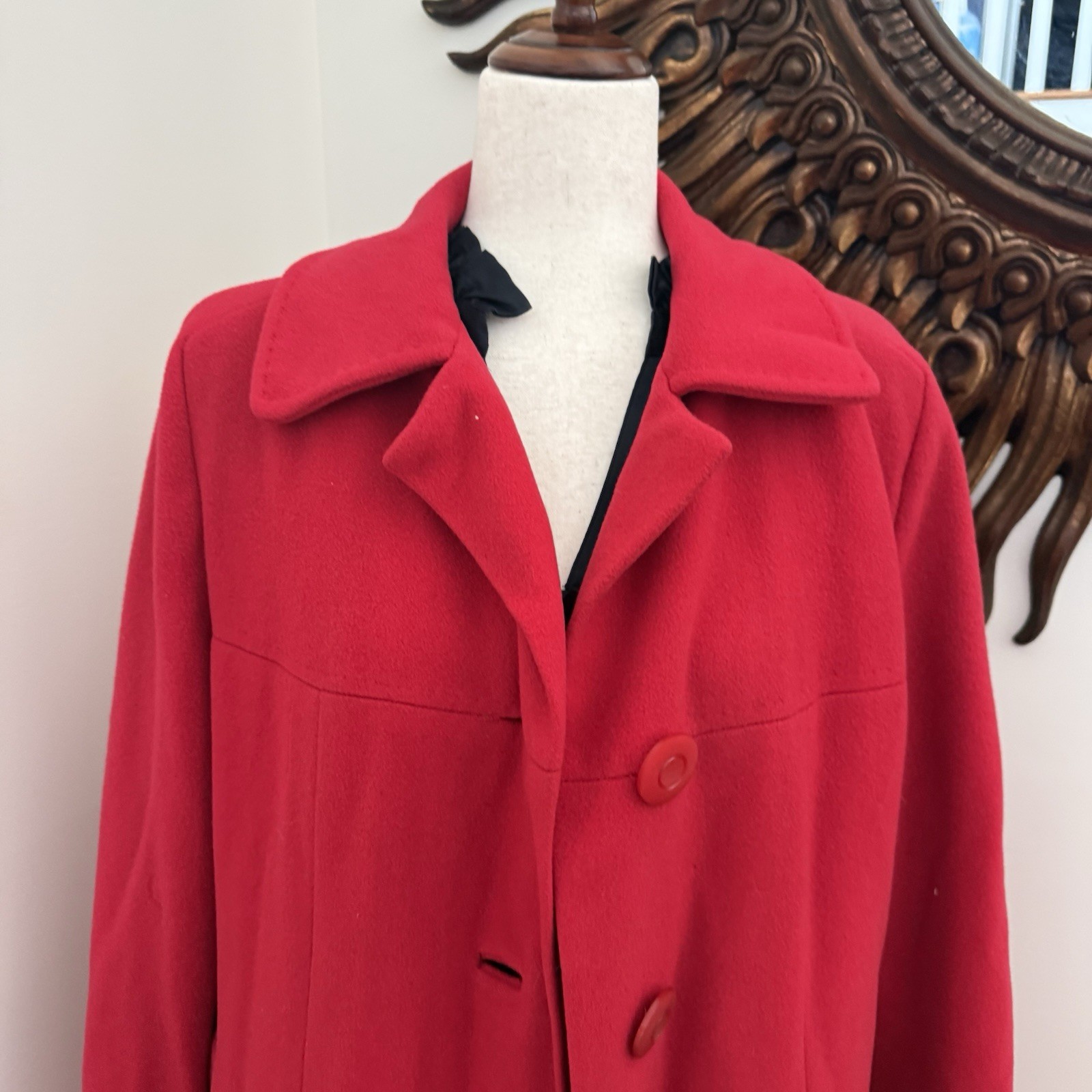 Vintage 100% Cashmere Red Coat Women’s Project Craft Fabric 23×44 Upcycle F/W