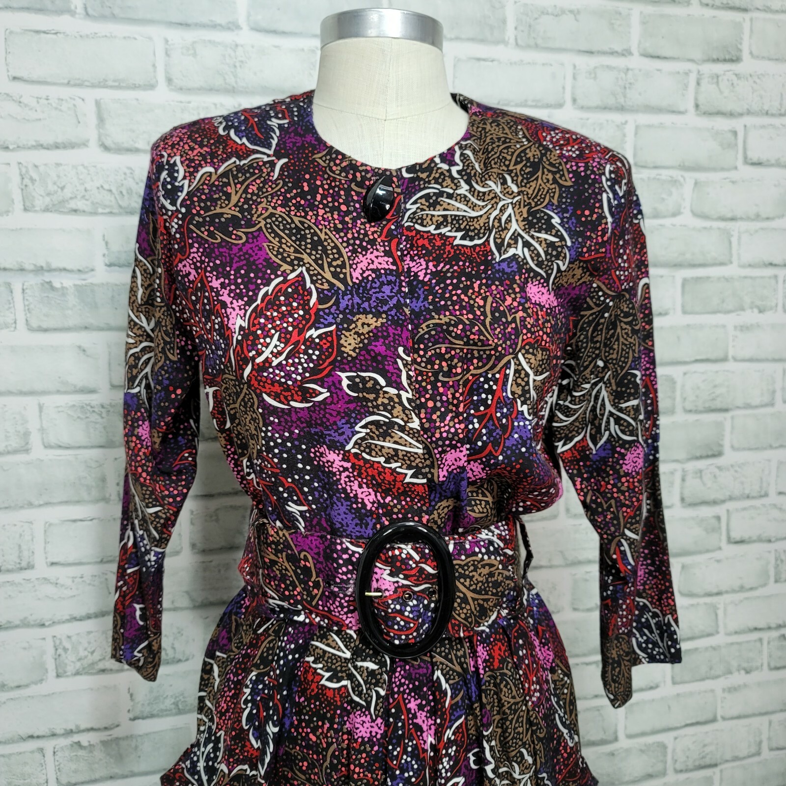 Vintage 80s 90s Cimmaron Womens S Abstract Button Front Dress W/ Belt Geeky