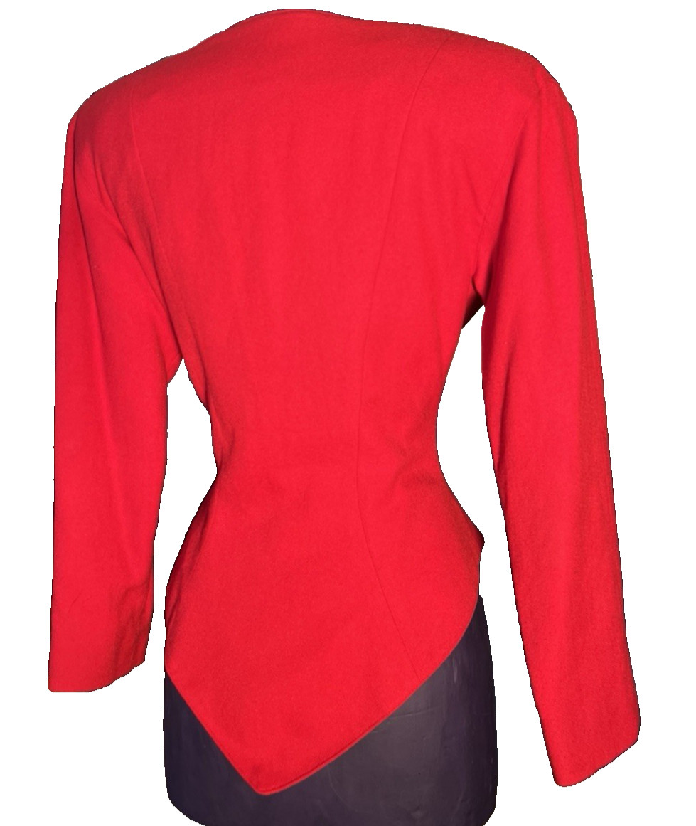 1980s Jaqueline Ferrar Red Fitted Blazer Glam Rock Retro Officewear Victorian 4