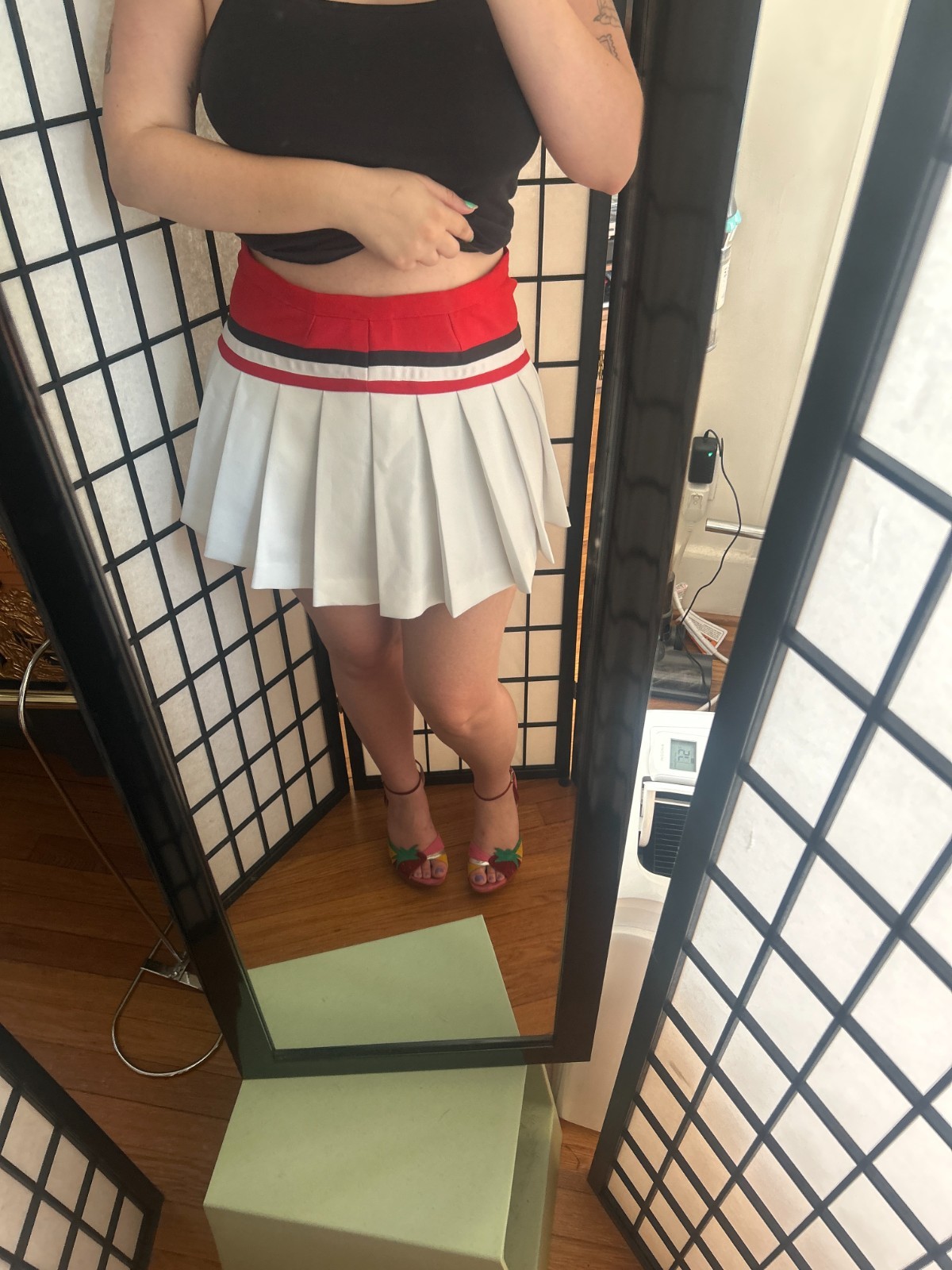 60s Mini Tennis Skirt (S) small white red vintage cheer womens preppy retro cute