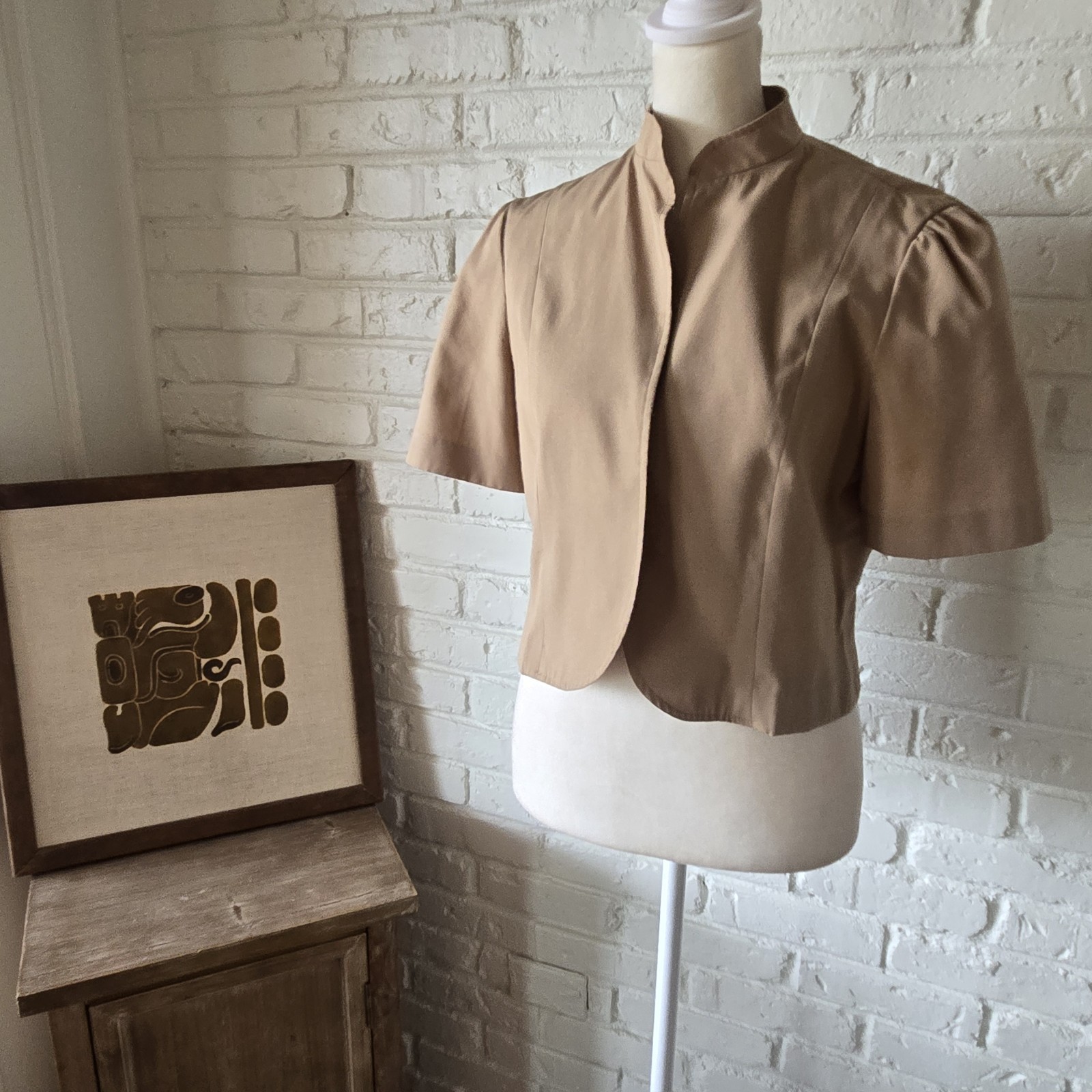 Vtg 70s Tan/Brown 2 Piece Set, Embroidered, Jacket & Dress, Union, M
