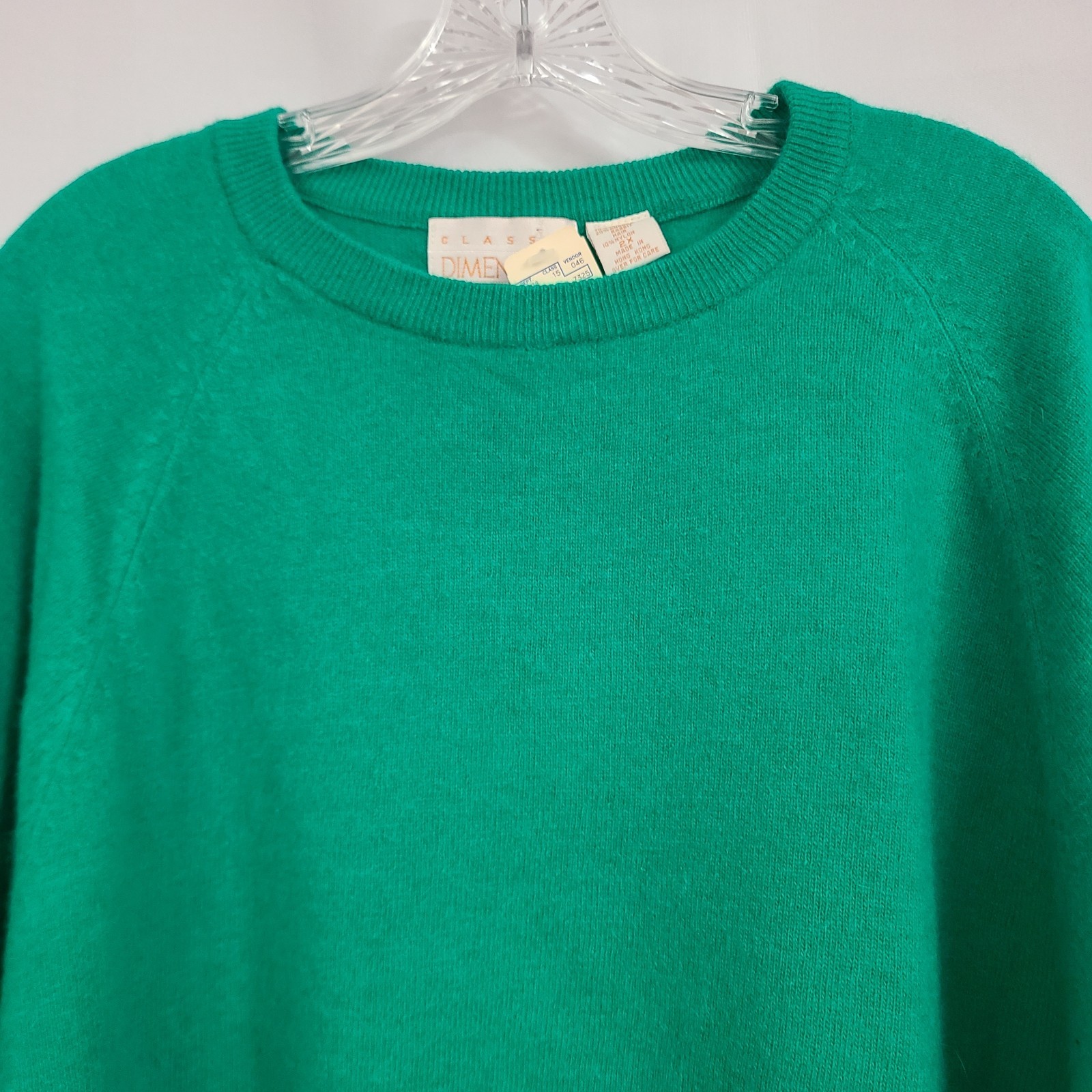 Vtg Classic Dimensions 2X Kelly Green Lambswool Angora Blend Lightweight Sweater