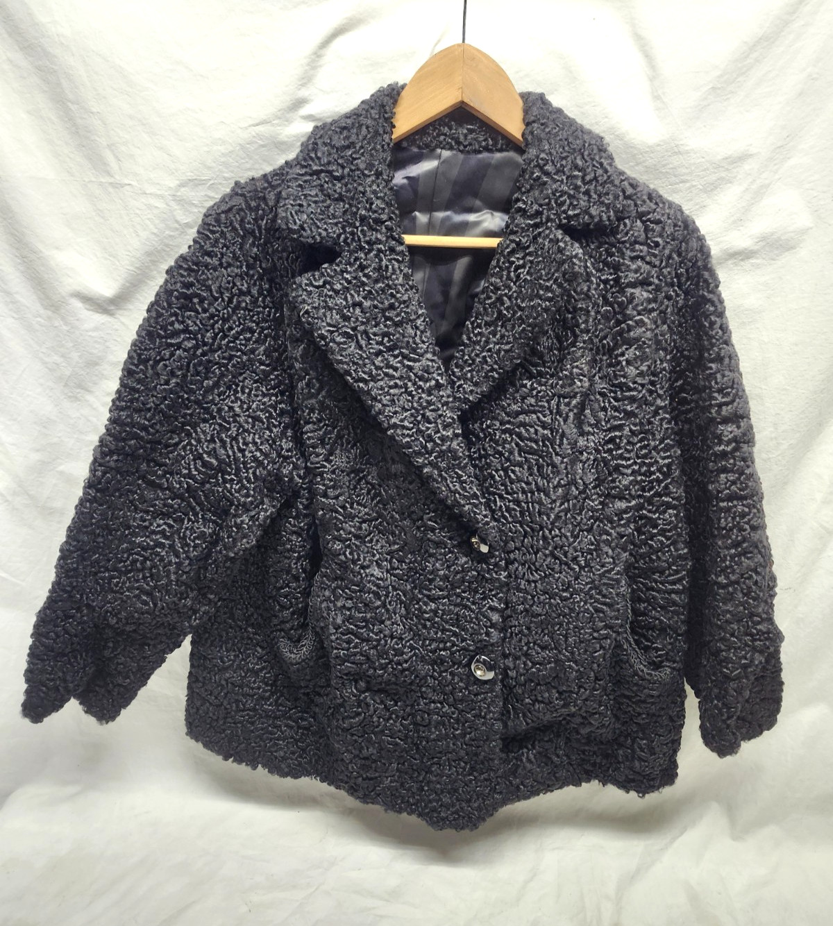 Vintage Curly Persian Lamb Wool Coat Silk Lined 40s 50s Old Money Mob Wife