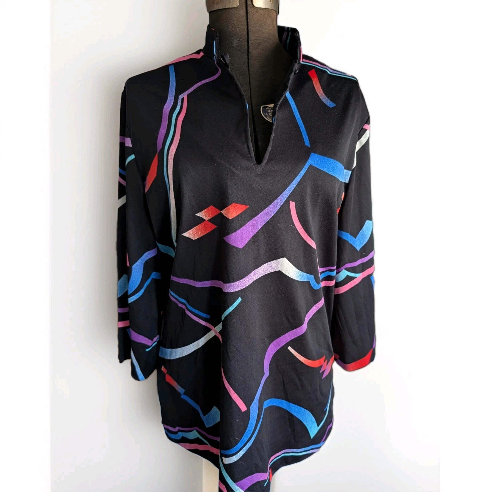 Funky Retro Blouse Mardi Modes Geometric Pattern 1970s