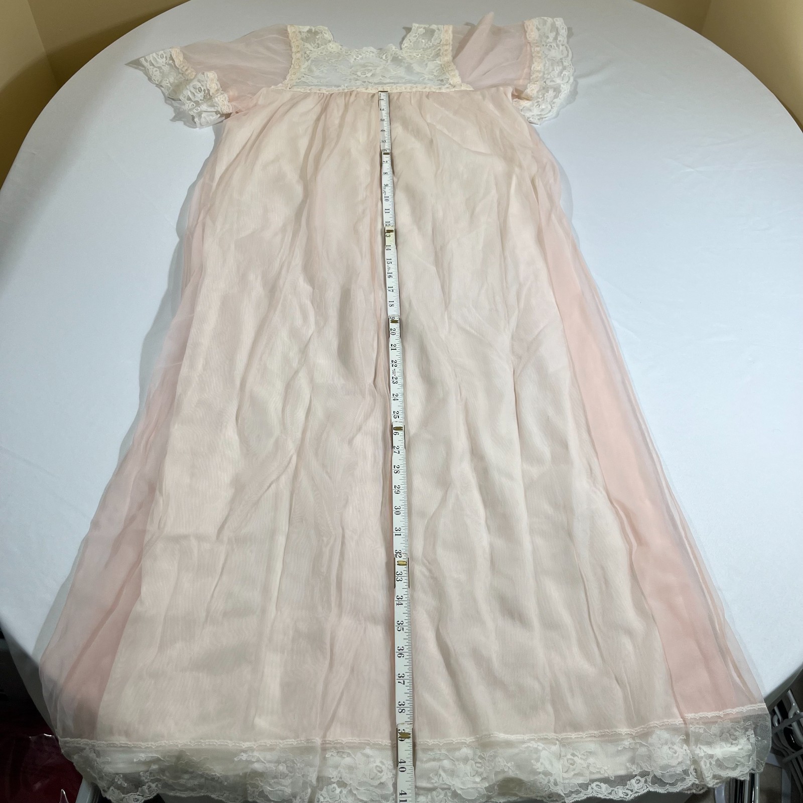 Vintage 60s St Michael Pink Sheer Nightgown Lace Coquette Cottagecore Size 6