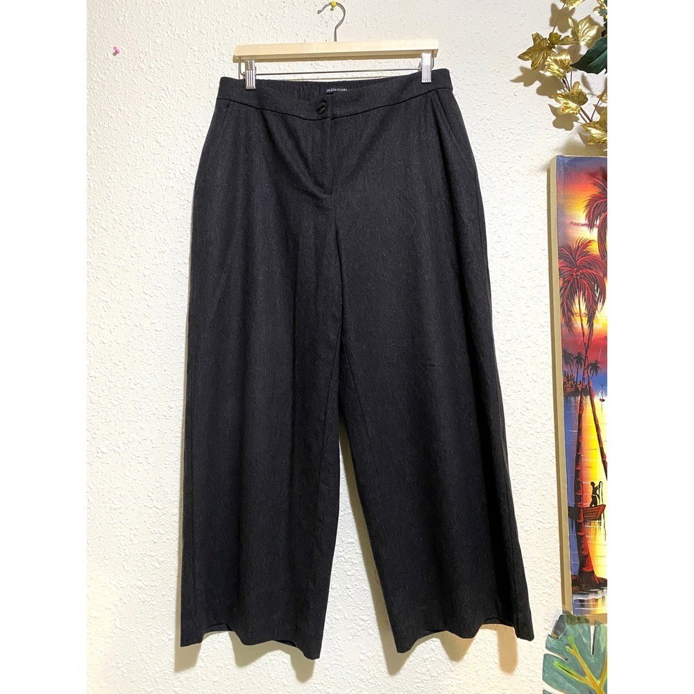 Eileen Fisher Womens Charcoal old money 100% Wool Wide Leg Cropped Pants Medium