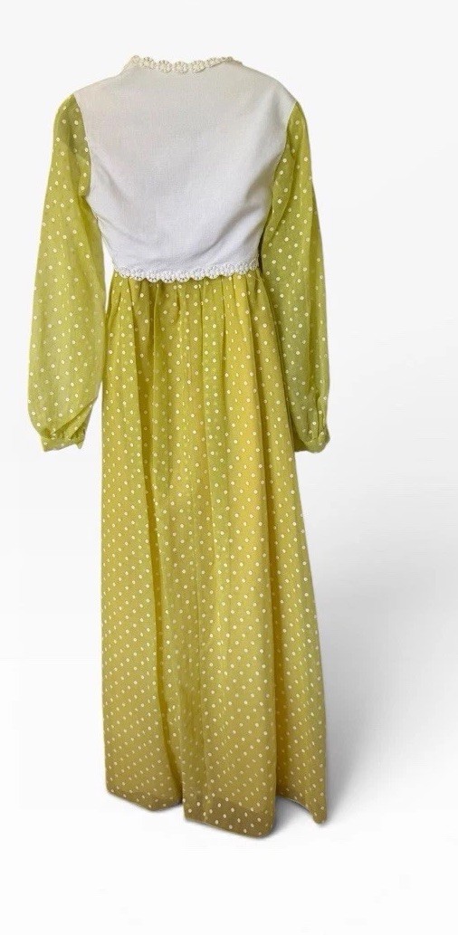 Vintage 70s Yellow Polka Dot Maxi Dress & Bolero Jacket XS/S Prarie Princess