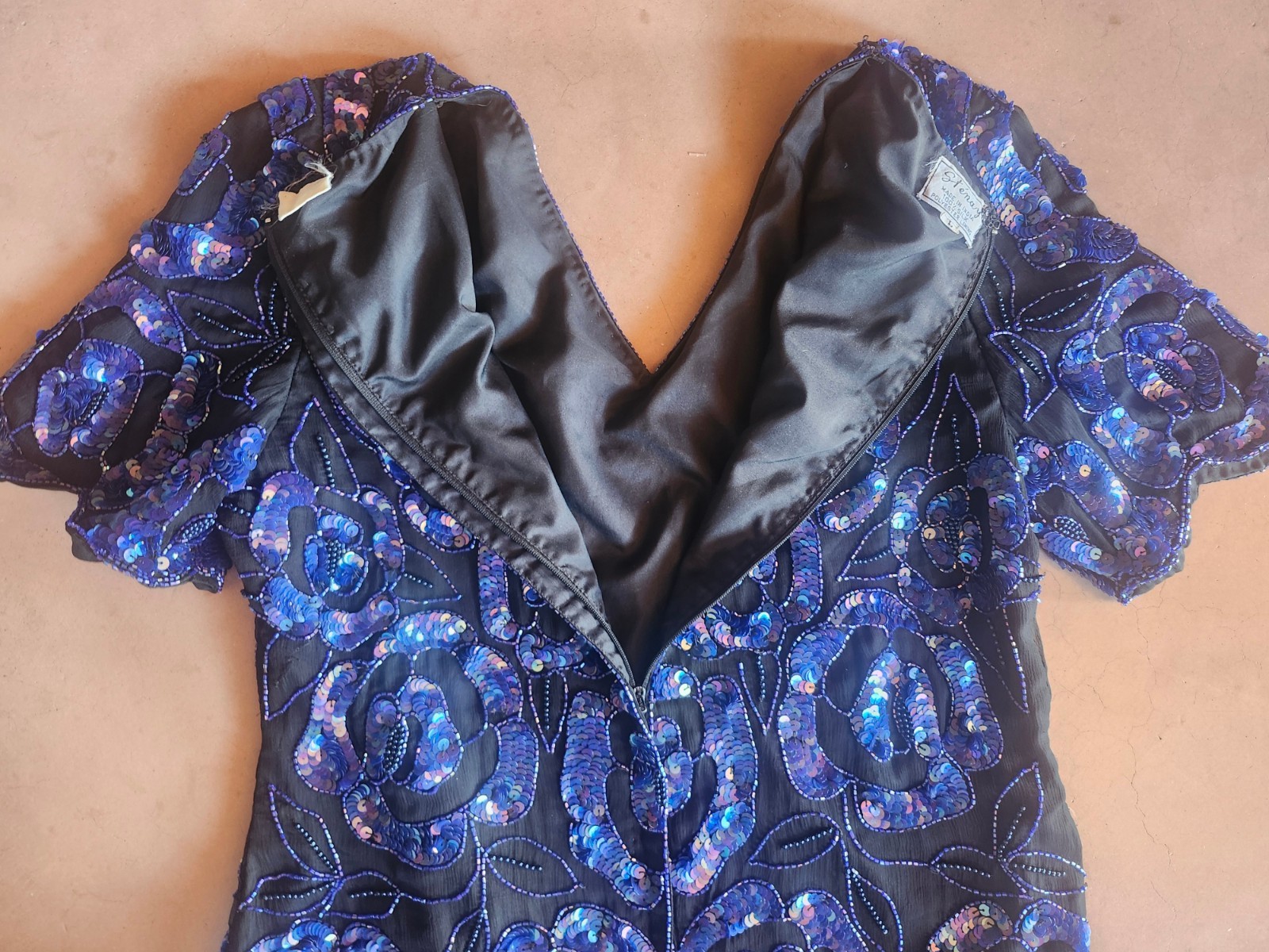 Vintage 80s 1980’s Blue Silk And Sequin Glam Blouse Top Shirt Sz L Fits M PARTY