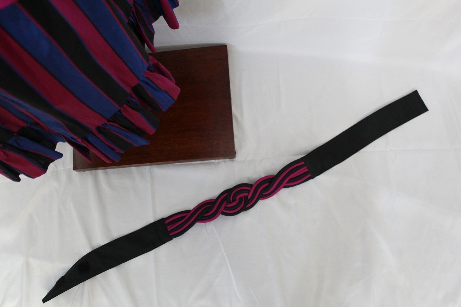 Vintage 1980s 100% Pure Thai Silk 3 Pc Suit Set Handmade Fuchsia Striped Belt