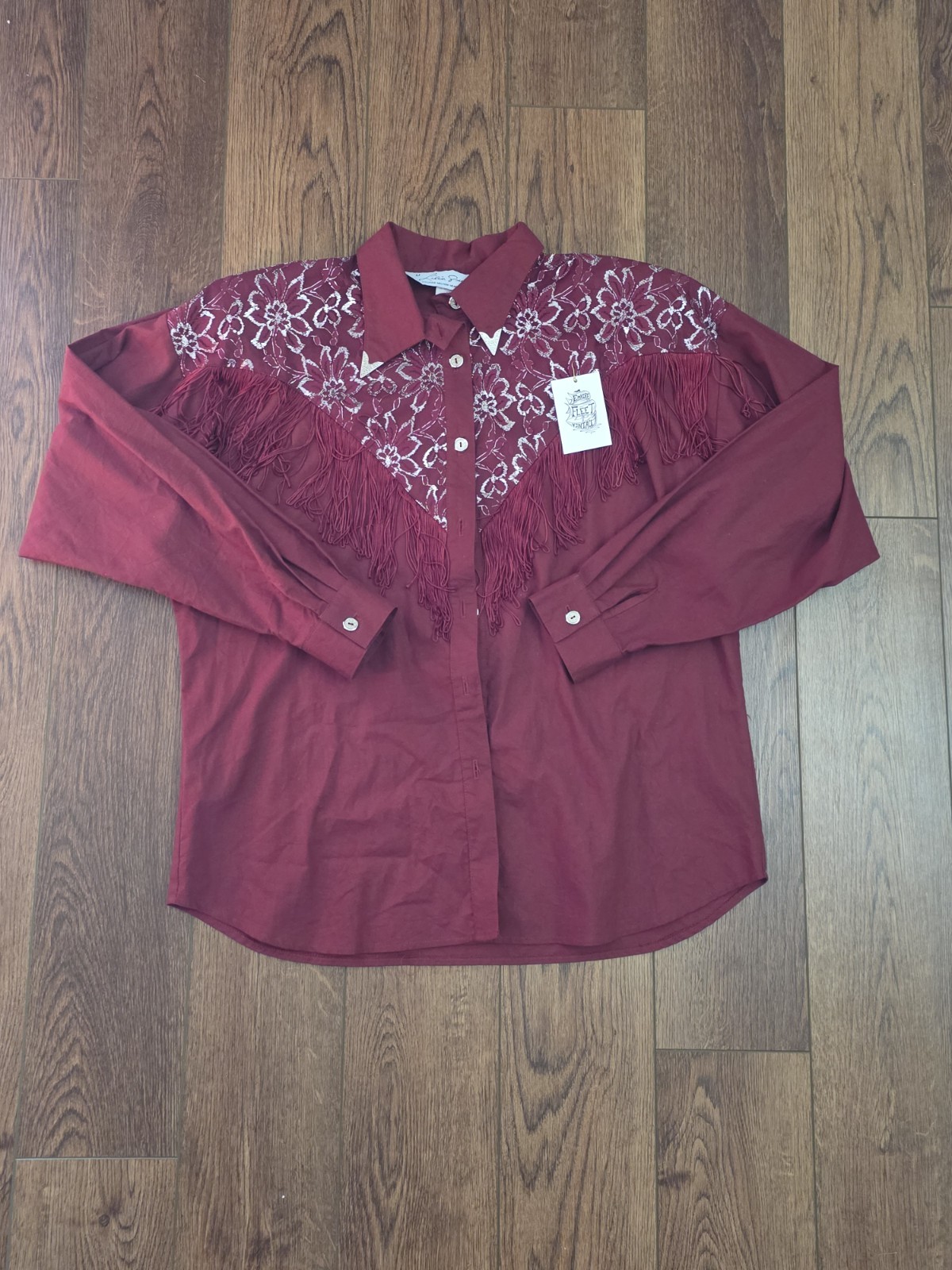 Vintage Lilia Smitty Blouse L Burgundy Cowgirl Rodeo NWT Embroidered Fringed