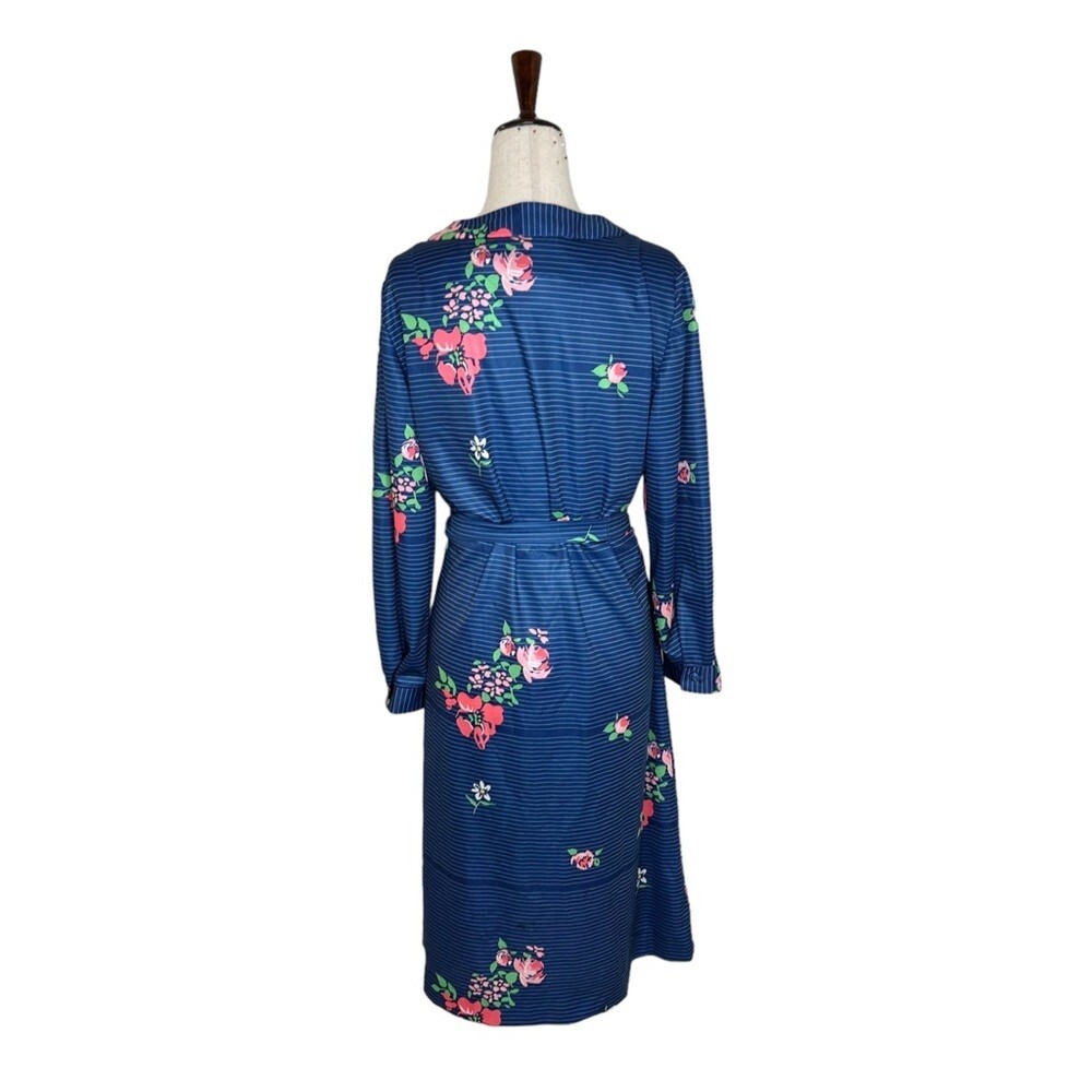 Vintage 70s Floral Striped Retro Belted Button Through Dress