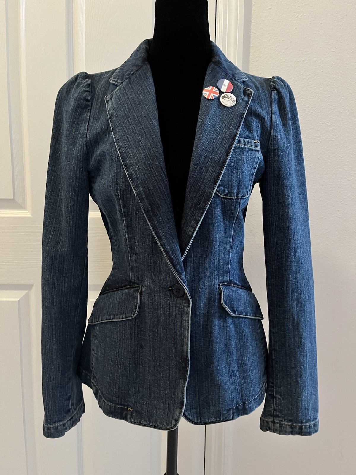 Vintage SEE BY CHLOÉ Paris Denim Jacket with Button Badges, Size 36 (French)