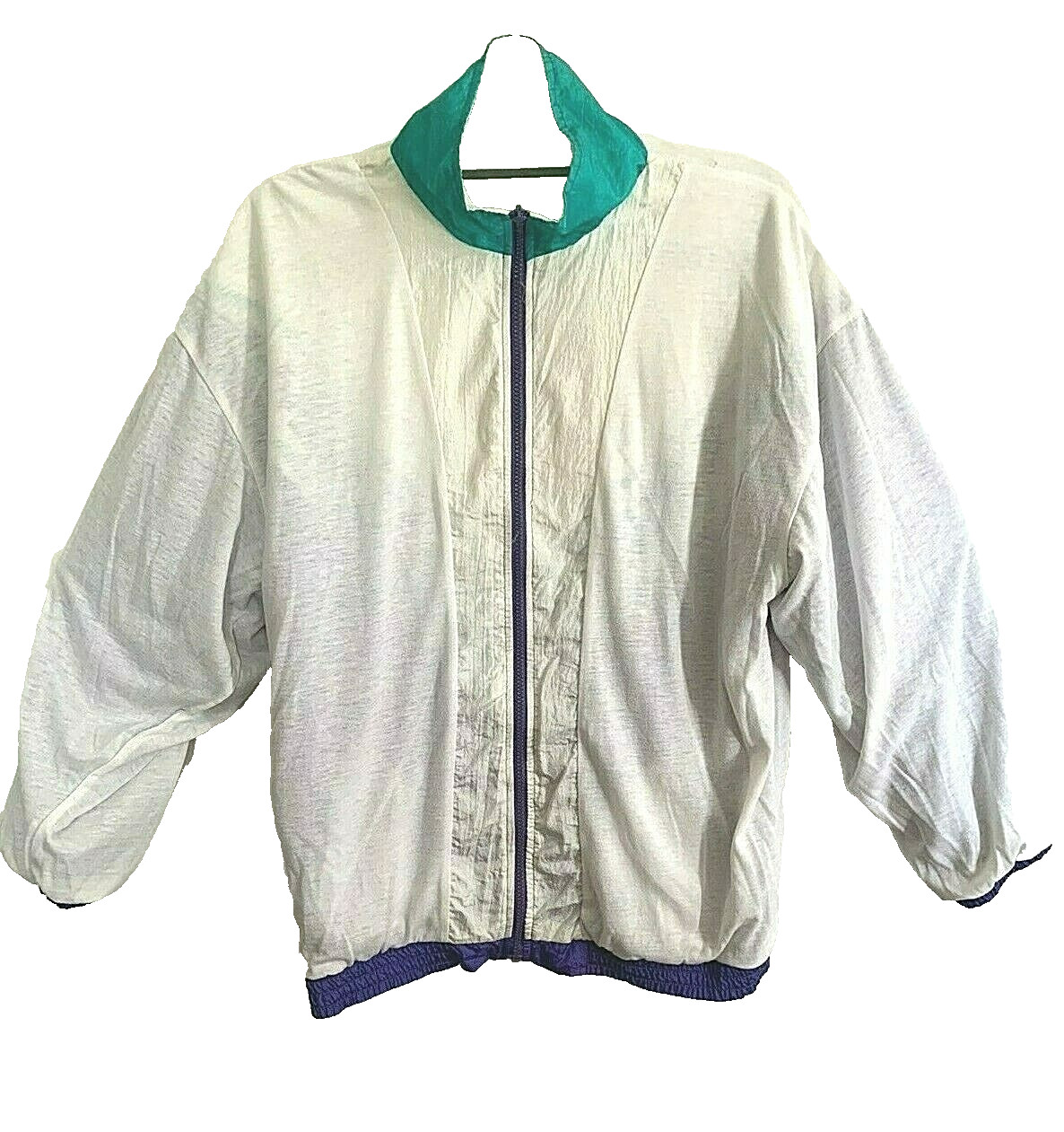 Vtg 80s Women L Windbreaker Track Jacket Lined Purple Teal Retro Swifty Boho