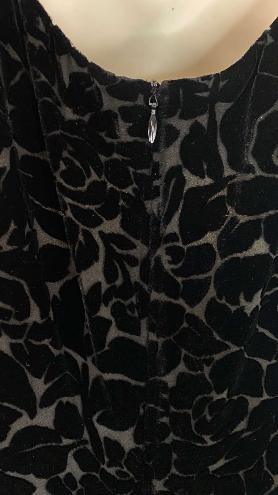 Vintage 1990s black silk velvet maxi dress sleeveless floral burnout NWT JONES 8