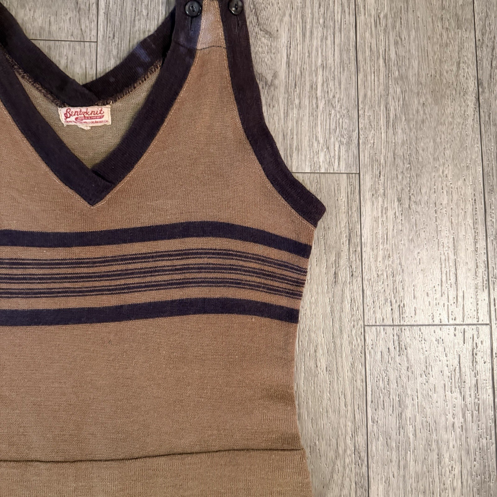 Vintage 1920s Bentzknit Wool Swimsuit Antique Bathing Suit Womens Brown Striped