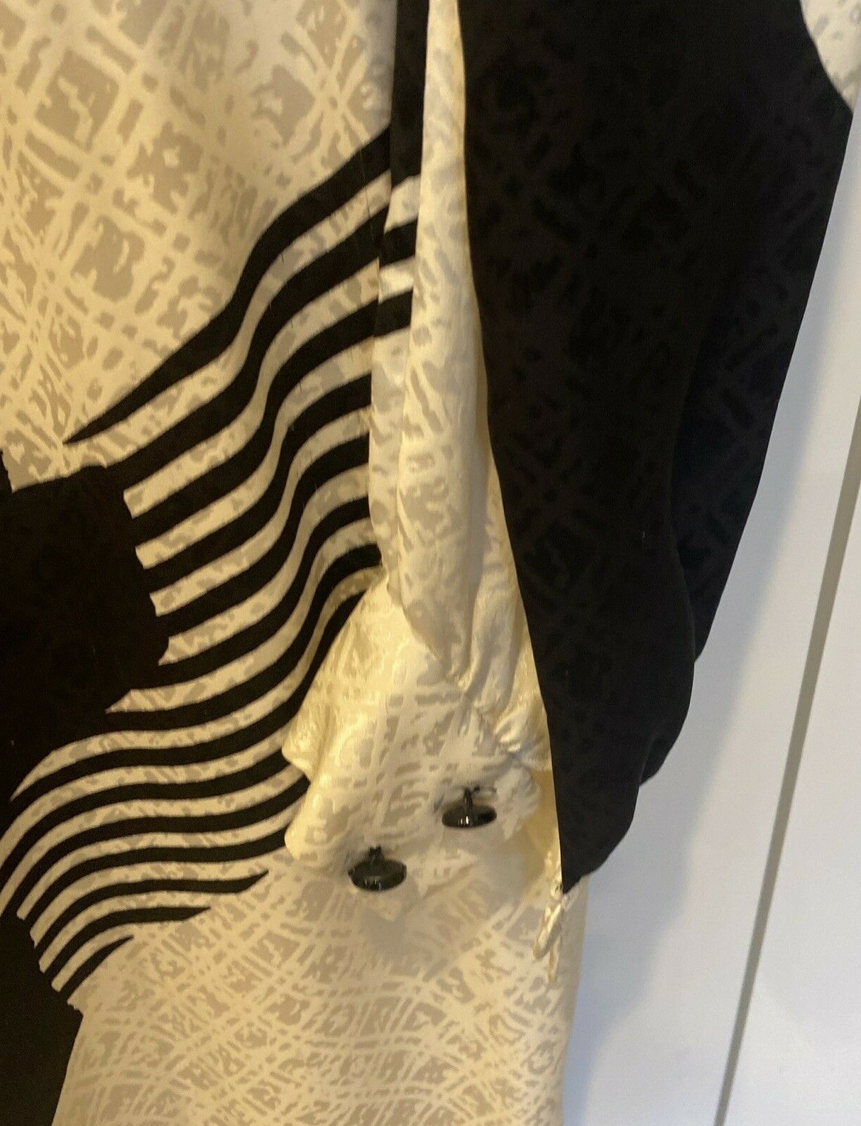 VTG Dress 10-12 Pauline Trigere/ I Magnin Black+White Silk Midi Long Sl Lined US