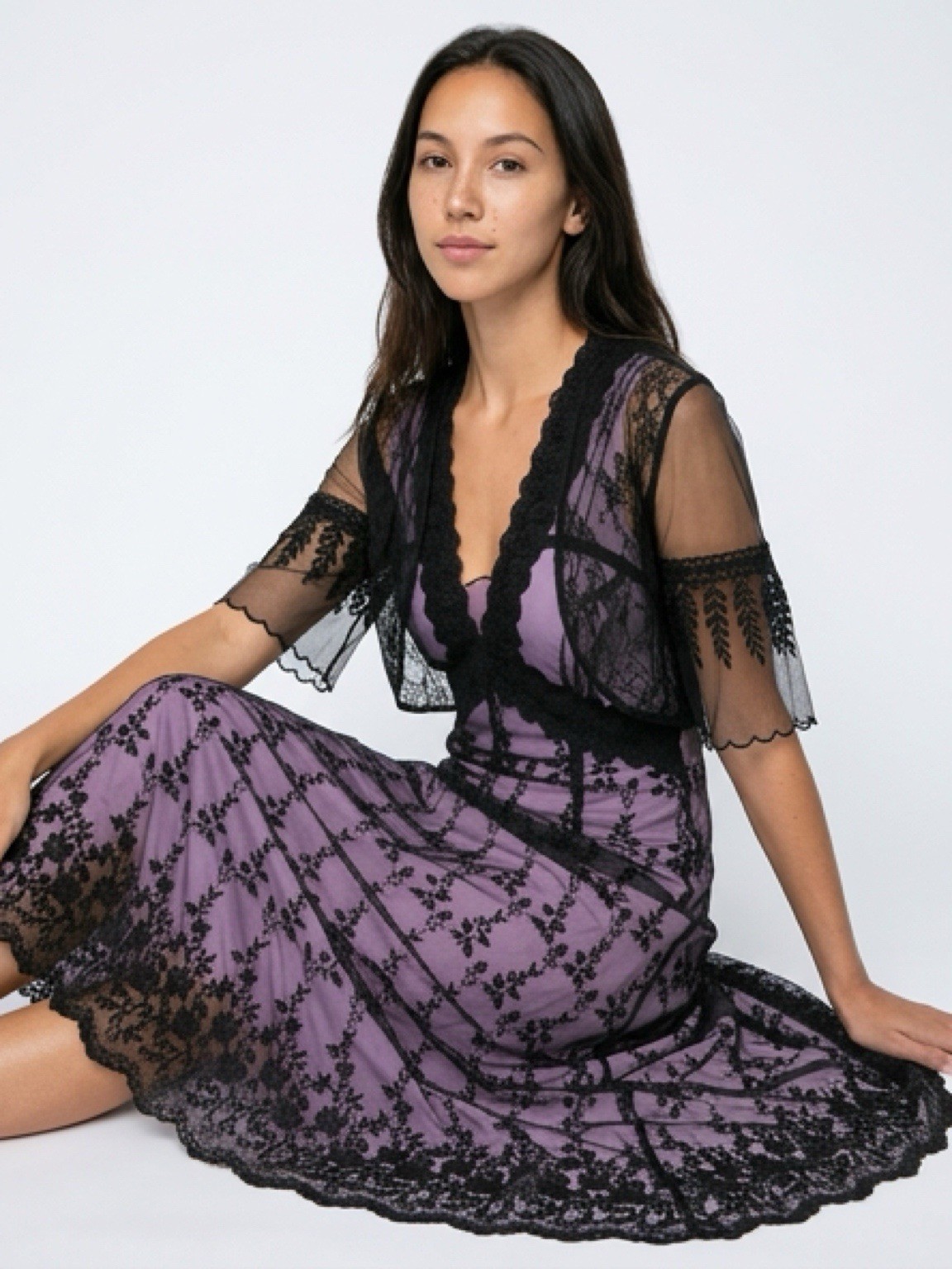 Belle Poque Women 1900s Edwardian Titanic Tea Party Dress L Lilac/Black Lace