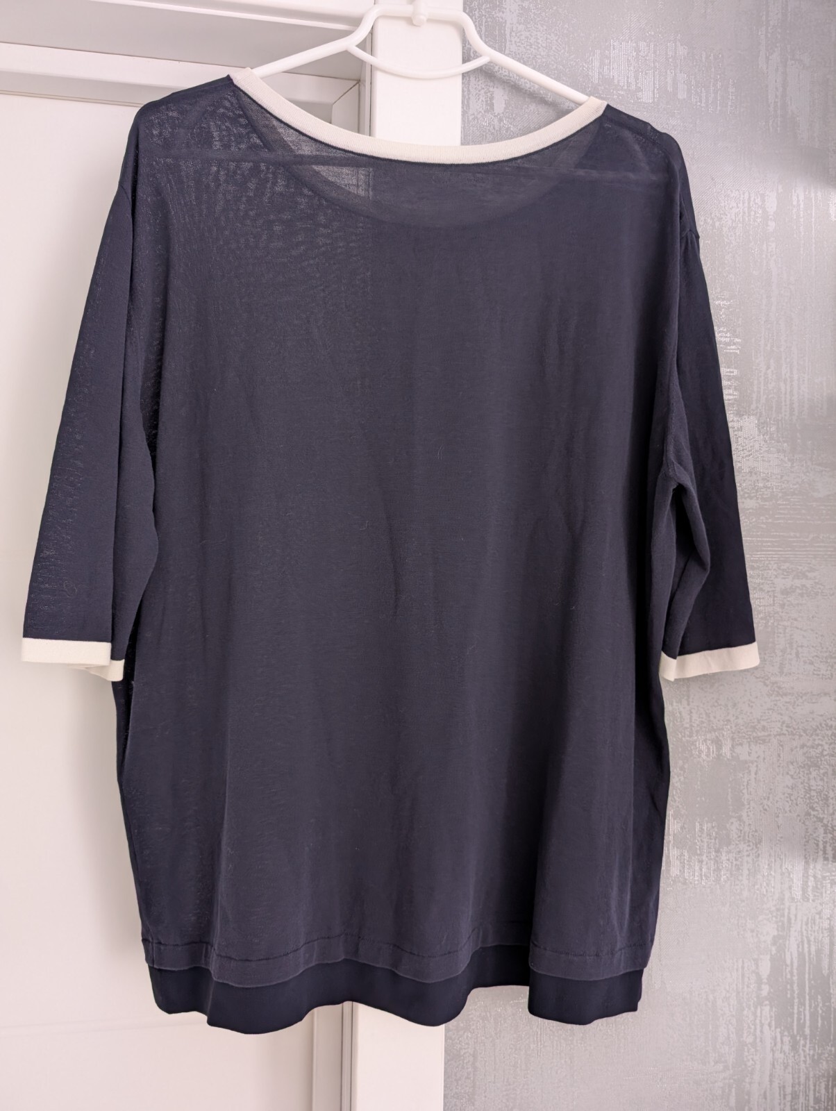 Chanel No 5 Embellished Logo Navy Silk Viscose Blouse Top T-Shirt Oversized 2XL