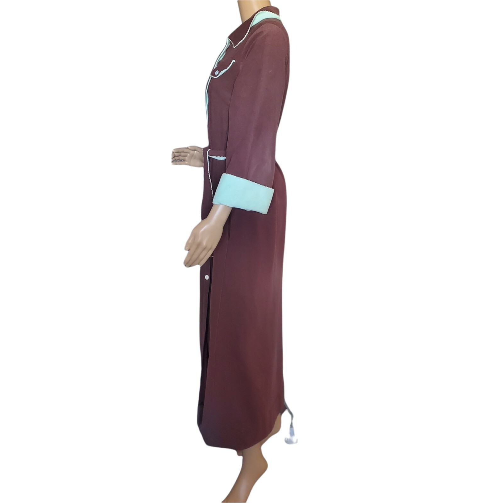 Vintage 70s Vasarette Brown & Blue Fleece Bathrobe Dressing Gown