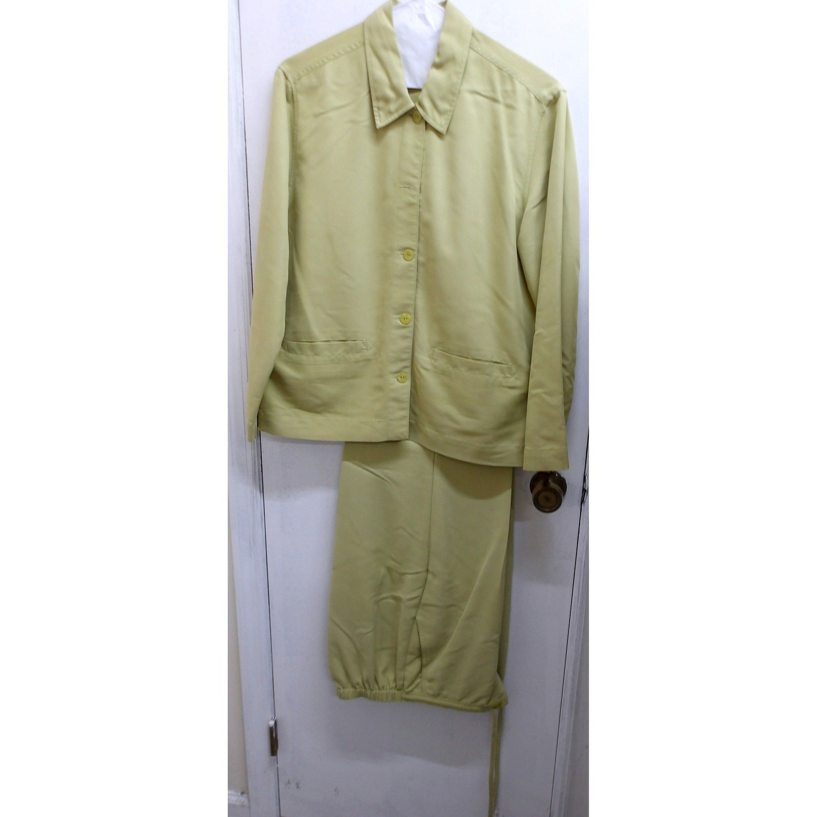 Maren 2 Piece Set Olive Green Button Up Shirt and Elastic Waist Pants M /#26872