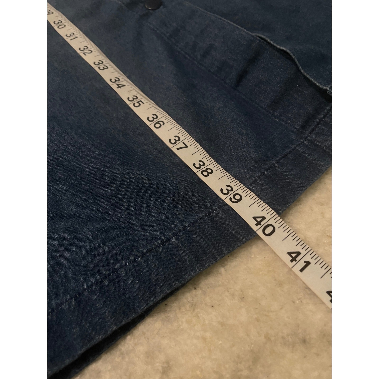 Vintage Go Softly Patio Dress Womens M Blue Denim Embroidered Zip Front