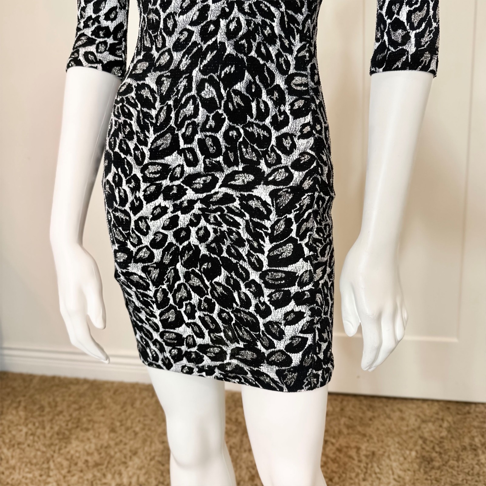 Vintage 90’s GLITTER ANIMAL PRINT BODYCON DRESS S y2k Party Mini Sexy Clubwear