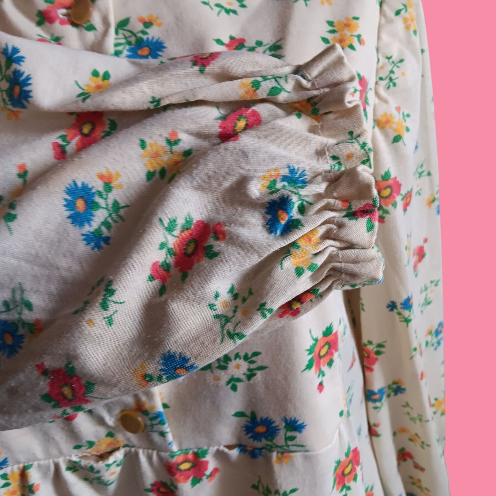 Womens Medium Vtg 70’s Peasant Top Blouse Floral Button-Down Hippie Groovy Mom