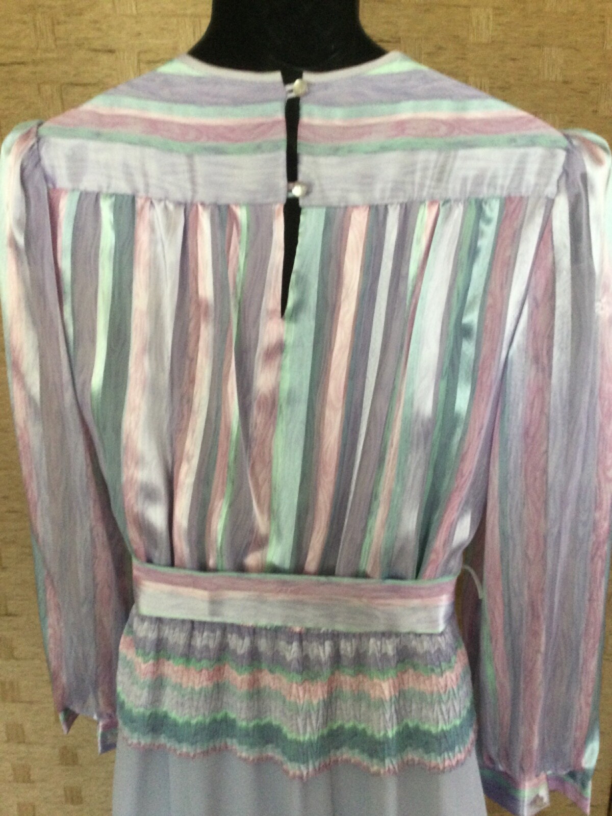 Vintage Marinette Dress 70s 80s 12 M Secretary Semi Sheer Sleeves Pastel