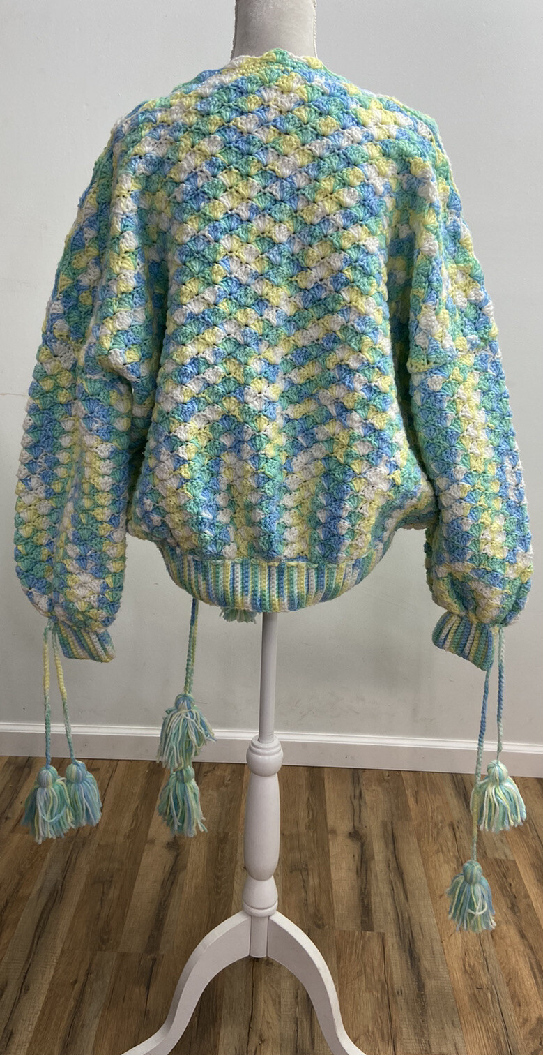 Handmade Crochet Knit Retro Multi-Color Pullover Sweater Large / XL Artsy VTG