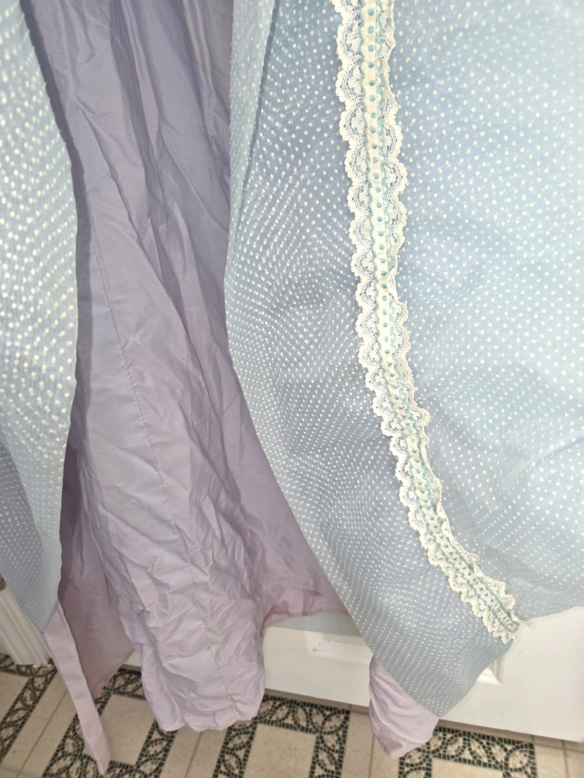 VTG Handmade Blue Flocked Dotted Swiss Dot Maxi Dress Prairie Cottagecore Small