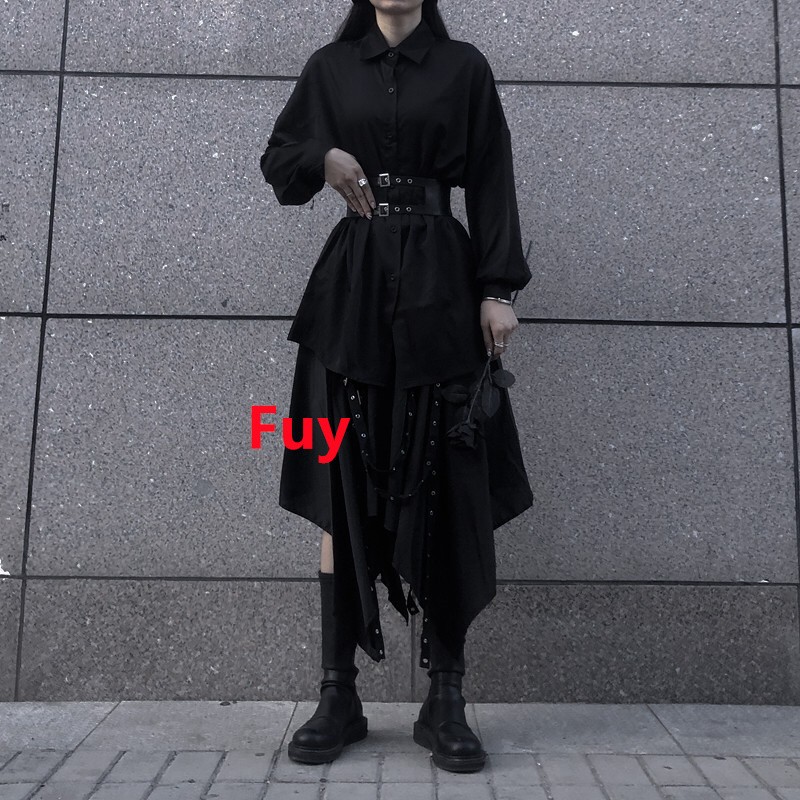 2025 Vintage Women’s Shirt Asymmetrical Yamamoto Dark-Style Maxi Dress Set