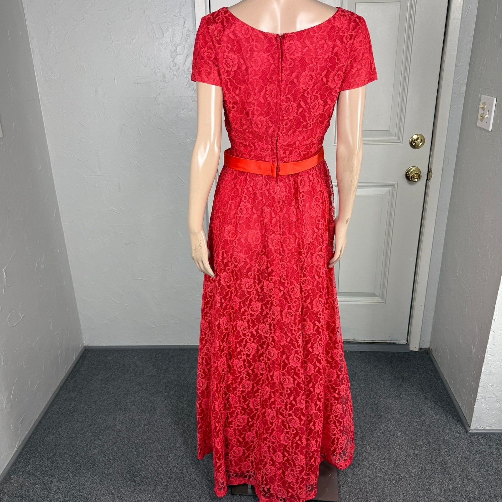 Vintage 70s 80s Party Dress Formal Lace Maxi Evening Taffeta Long W24