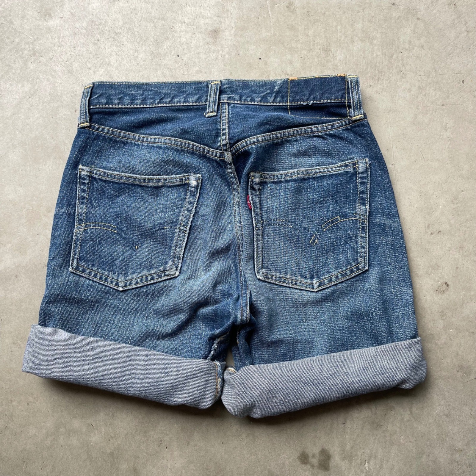 Vintage Levis 501 Big E Selvedge Denim Shorts Indigo Hidden Rivet High Waist 27