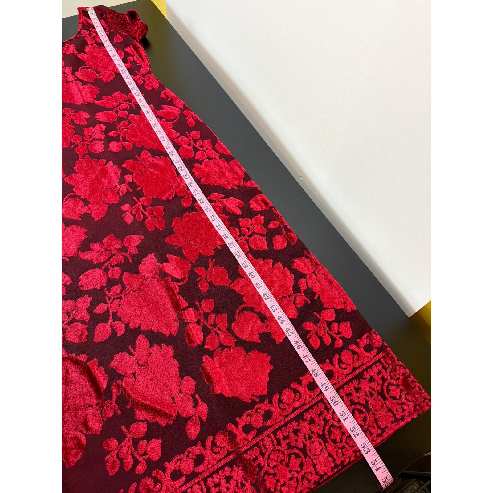 Vtg Caroline Wells Red Velvet Burnout Floral Maxi Dress Size 10 Romantic Glam