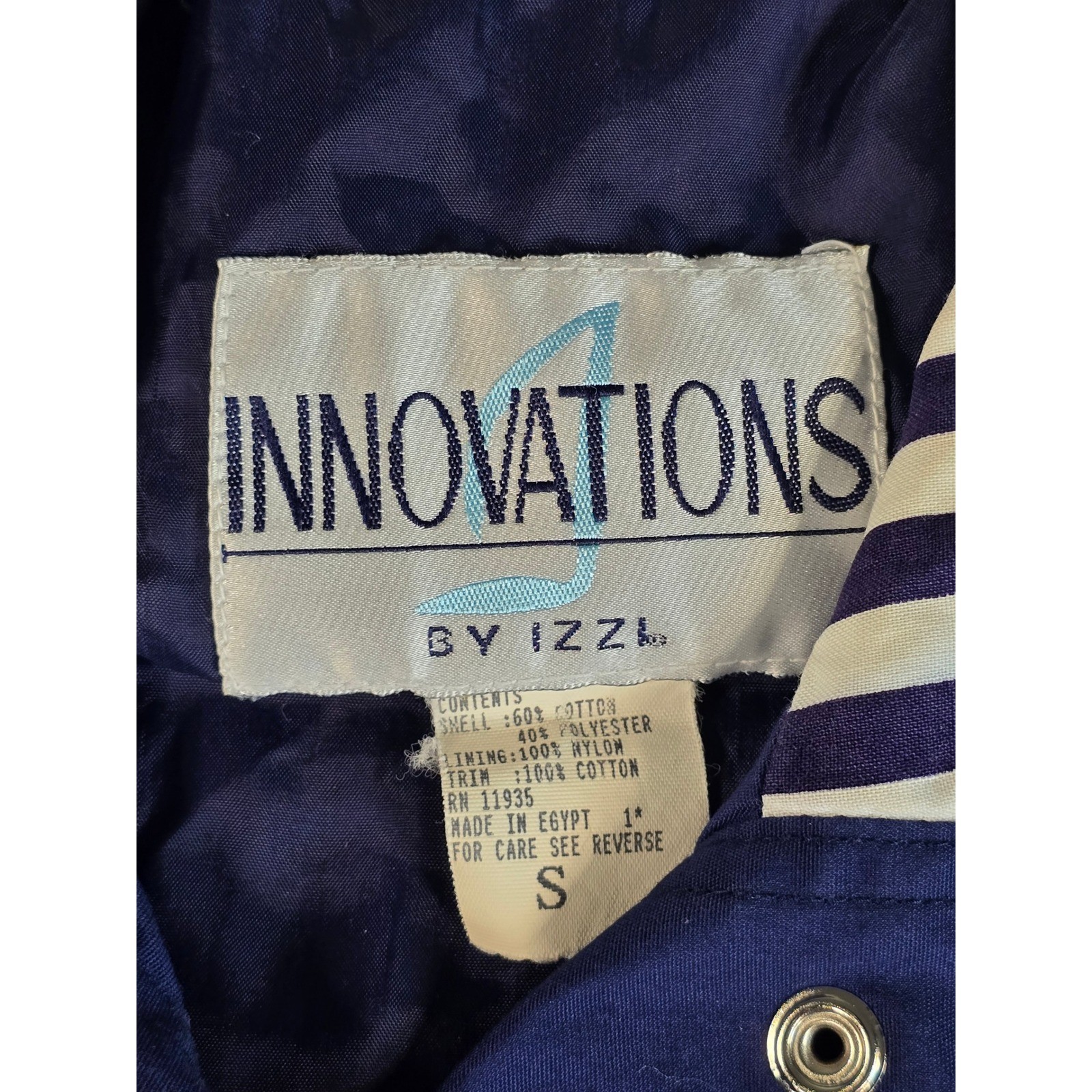 Vintage Innovations by IZZI Navy Blue Nautical Striped Windbreaker Jacket Small