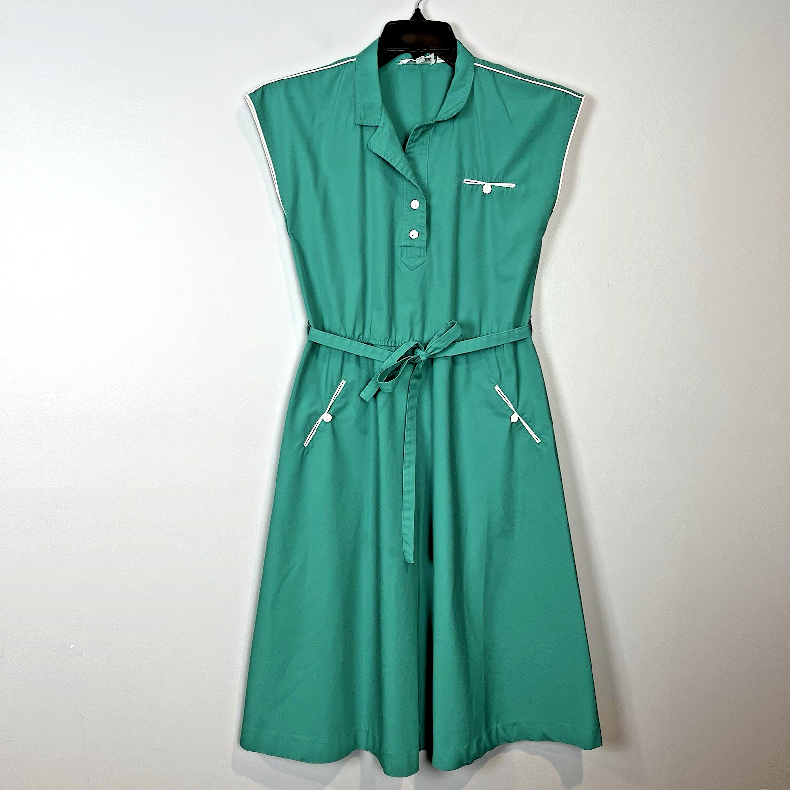Vintage House Dress Women’s Size 10 Townhouse Green White Details – Runs Small
